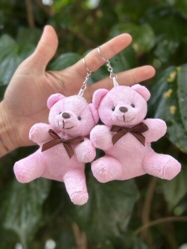 10 Cm Sevimli Oturan Pembe Ayıcık Anahtarlık 12'li Paket - 1