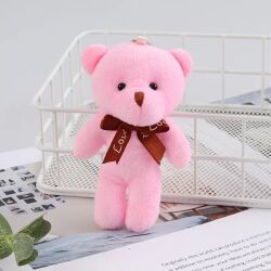 11cm Düz Papyonlu Ayı Pembe Renk 12'li Paket - 1