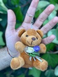 Güllü Ayıcık Pelüş Anahtarlık 10 cm Koyu Kahve Rengi (12'li Paket) - 2